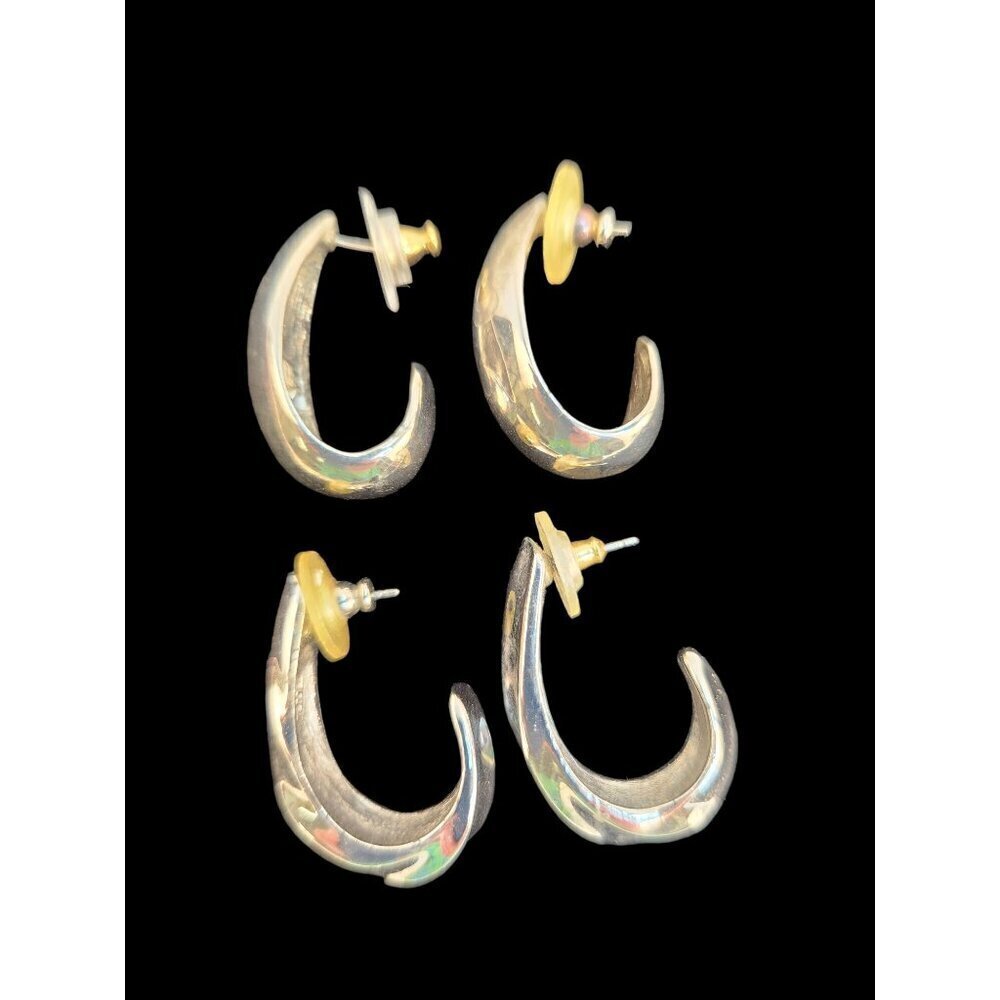 Trifari Silver Toned Oval Hoop Pierced Earrings 2 sets of 2 With Backings - Picture 5 of 5